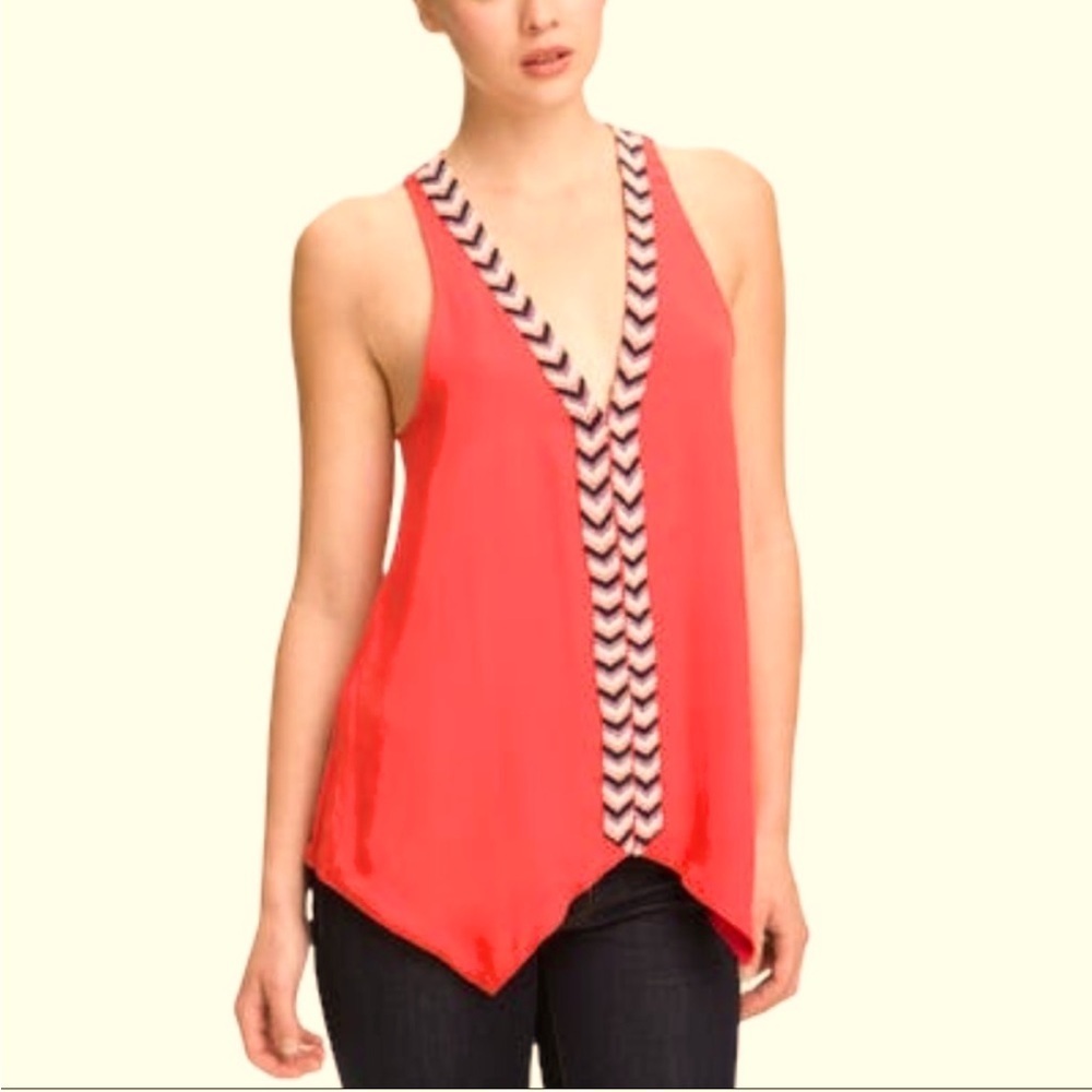 Parker coral orange silk beading top size S